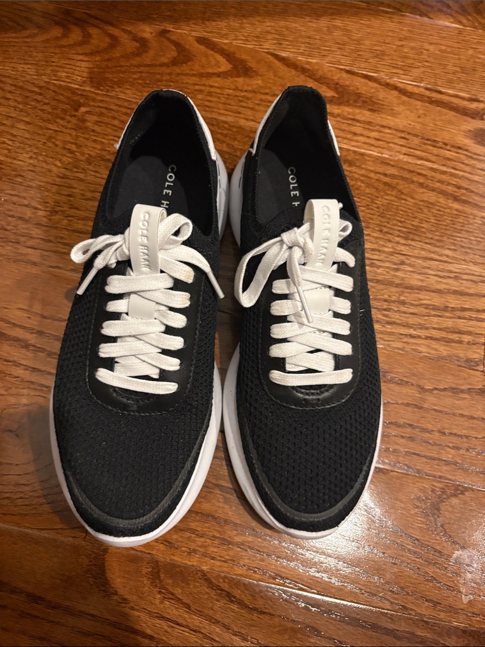 Cole Haan Black and White Knit Lace-Up Sneakers - Picture 3 of 4
